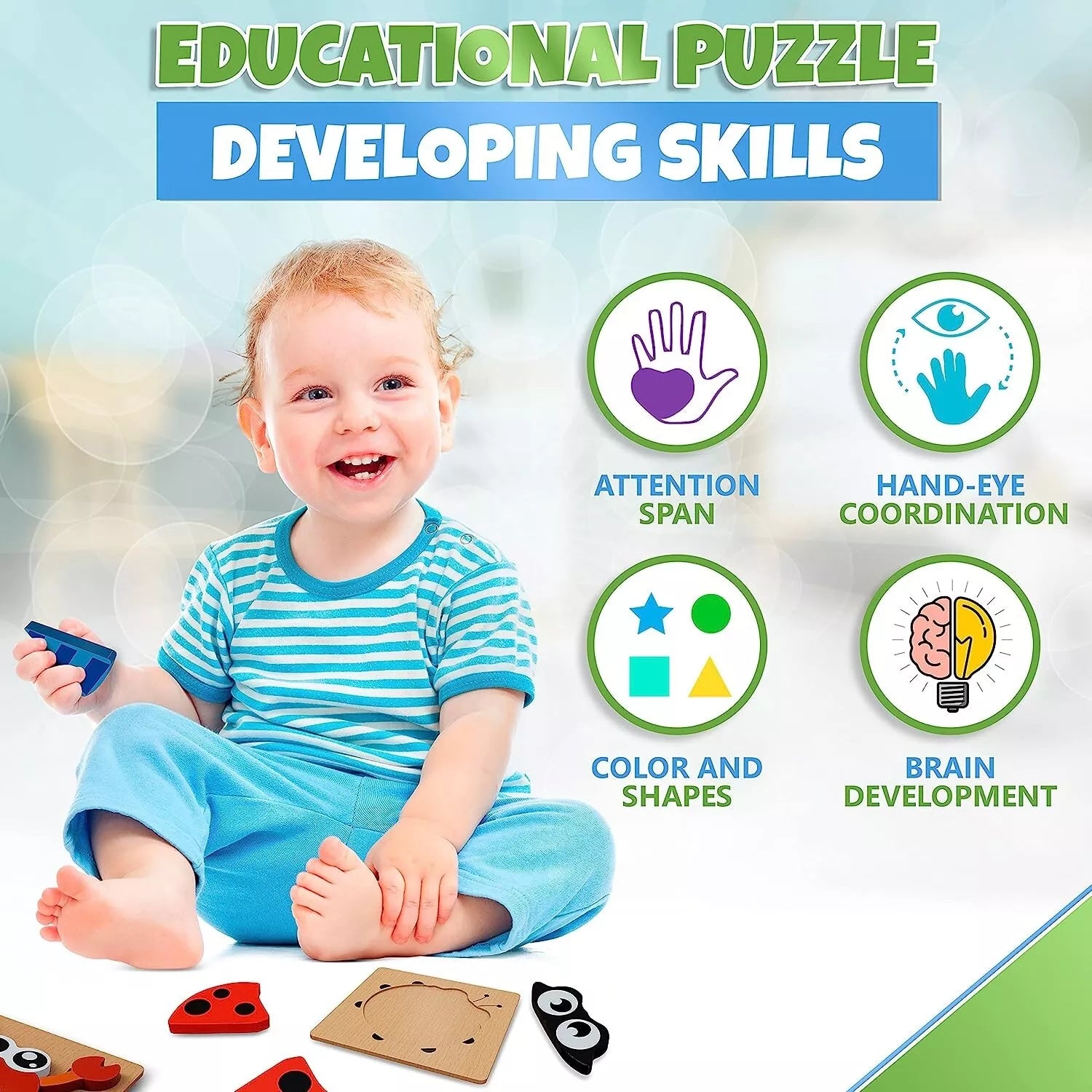 Wooden Puzzle Educational &amp; Learning Montessori Toy for Kids Babies 34pcs